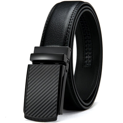 Men's Casual Fashion Automatic Buckle Two Layer Cowhide Leather Belt