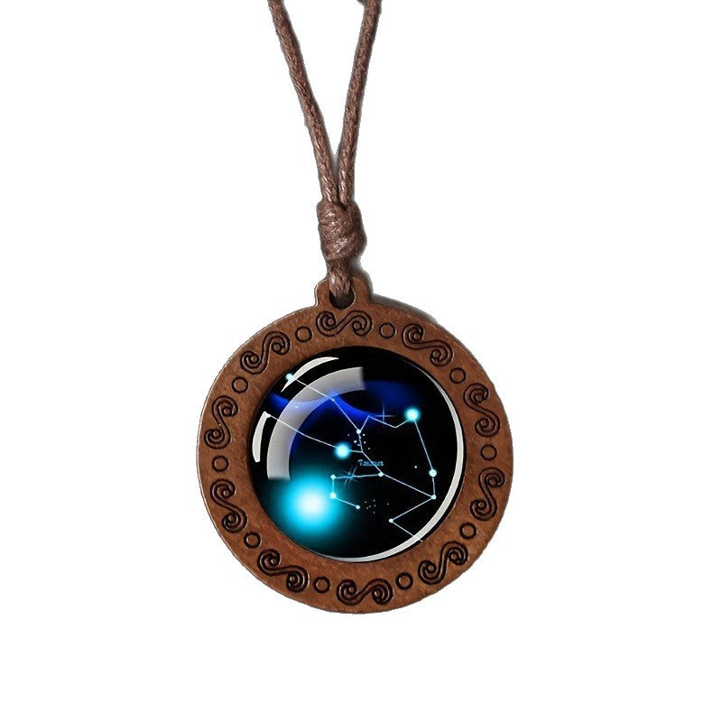 Zodiac Glass Pendant Vintage Necklace