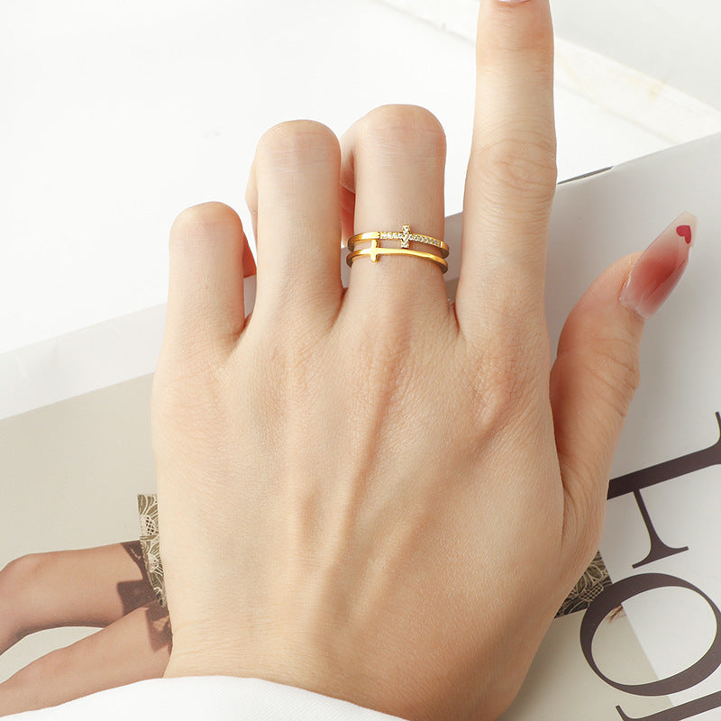 Men's And Women's Fashion Double-layer Cross Ring