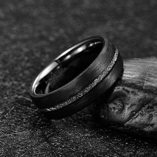 8mm Wide Inlaid Carbon Fiber Men's Tungsten Steel Ring