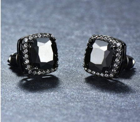 Square Black Zircon Stud Earrings