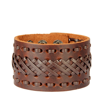 Retro Wide Leather Hand-strung Bracelet For Men And Women