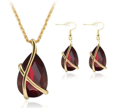 مجموعة مجوهرات التجارة الإلكترونية عبر الحدود الأوروبية والأمريكية قلادة وأقراط كريستالية حنينية لوازم حفلات الزفاف