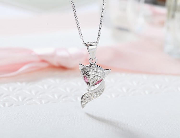 925 Sterling Silver Genuine Micro Inlaid Zircon Fox Pendant