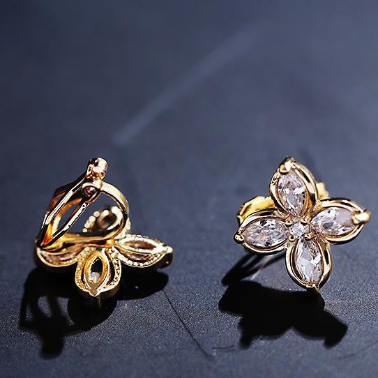 Simple Ladies Clip Earrings Personality Four-leaf Flower