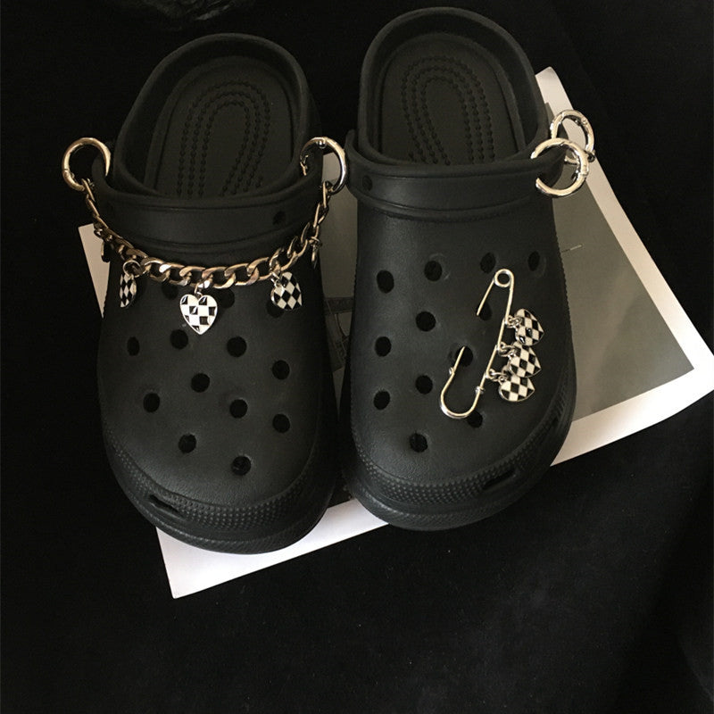 Light Luxury Checkerboard Hole Shoes Accessories Buckle