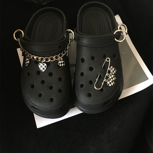 Light Luxury Checkerboard Hole Shoes Accessories Buckle
