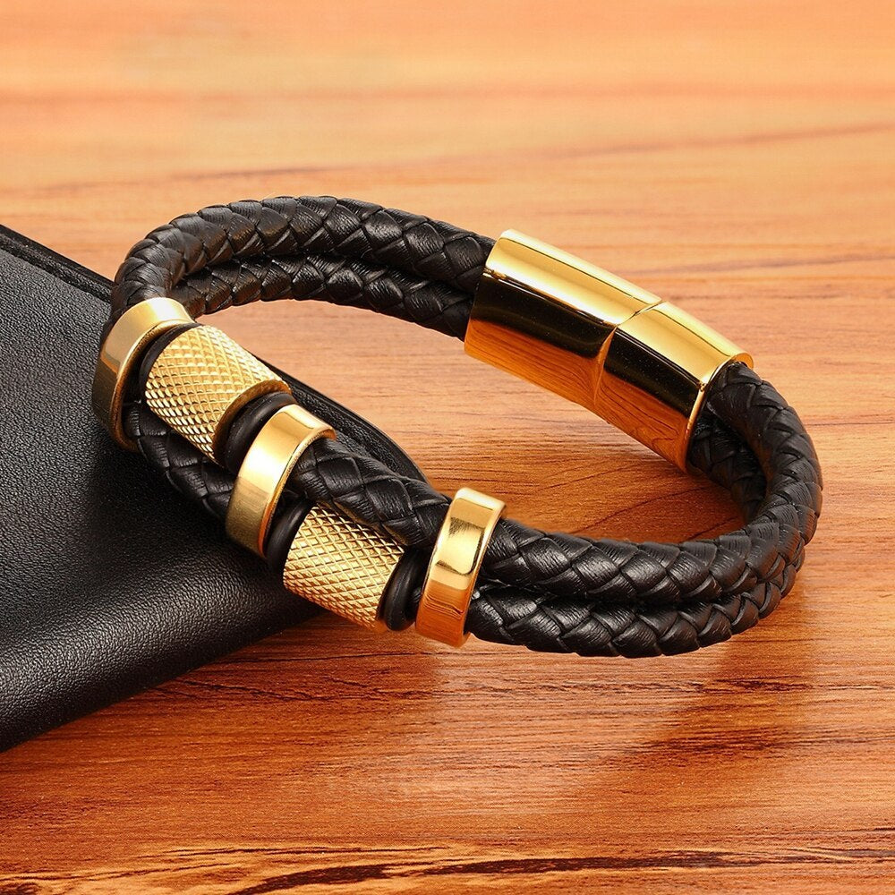 Explosive stainless steel magnet buckle leather bracelet