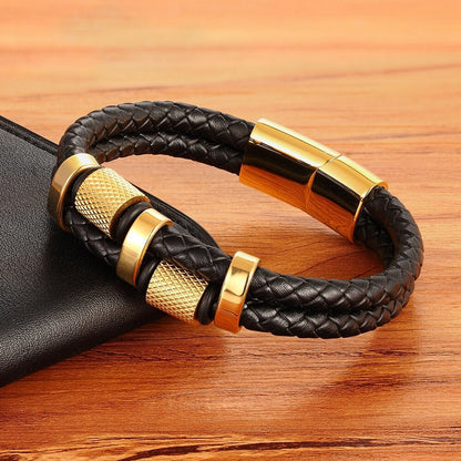 Explosive stainless steel magnet buckle leather bracelet
