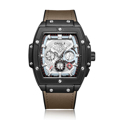 Barrel-shaped multi-function quartz men's watch