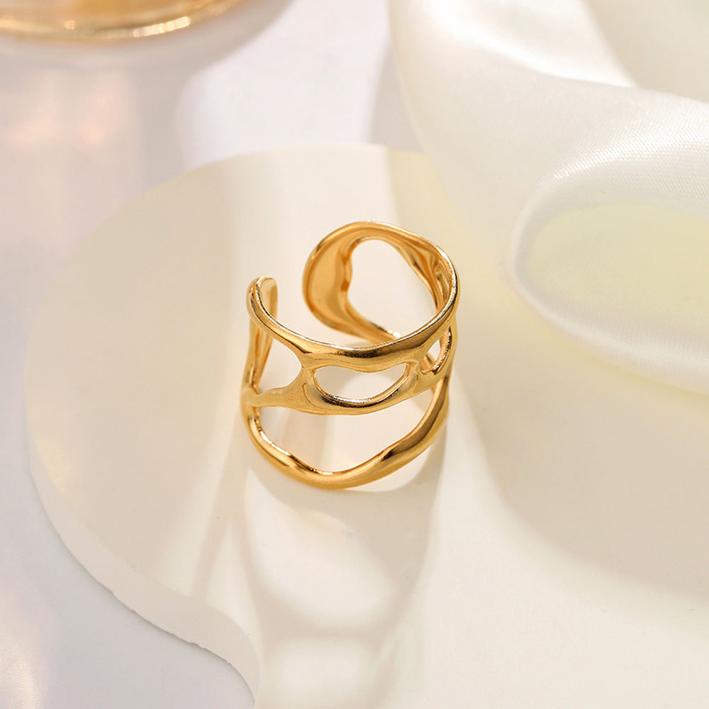 Fashion Retro Characteristic All-match Golden Open-end Hollow Ring