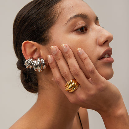 Minimalist Geometric Series 18K Gold Stainless Steel C- Shaped Earrings