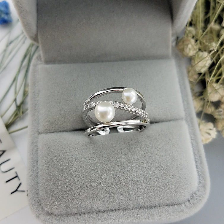 925 silver adjustable pearl ring