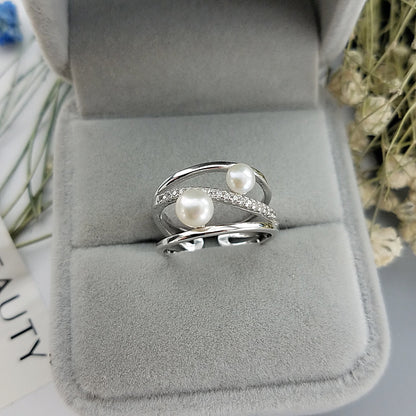 925 silver adjustable pearl ring