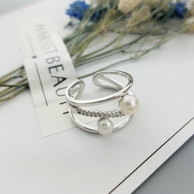 925 silver adjustable pearl ring
