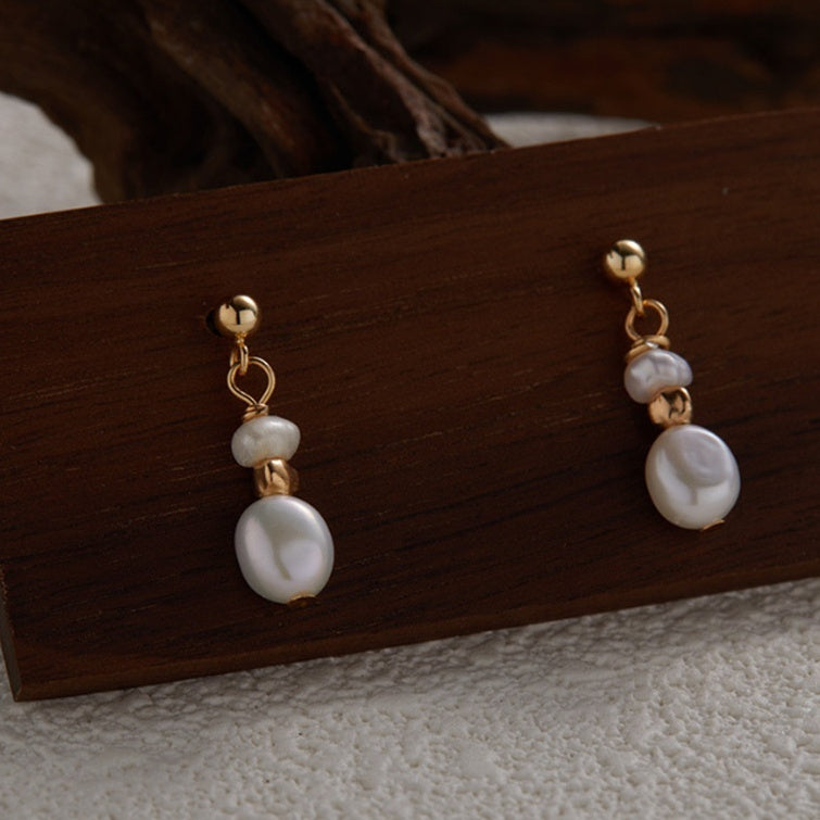 Korean-style Chic Baroque Natural Freshwater Pearl Stud Earrings