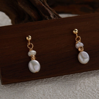 Korean-style Chic Baroque Natural Freshwater Pearl Stud Earrings