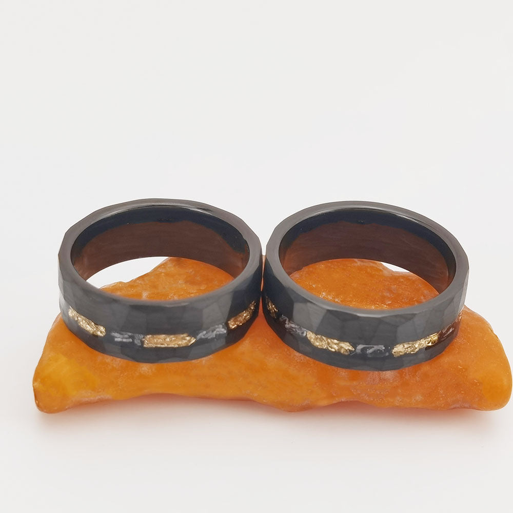 Tungsten Gold Ring Flat Batch Flower Groove Inlaid With Gold Foil Debris