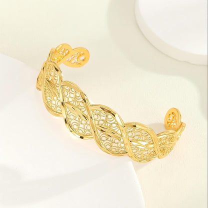 1pcs Fashion Copper Plated 18K Gold Diamond Pattern Bracelet, Fried Dough Twists Rope Open Bracelet