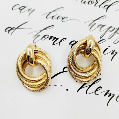 Geometric Ring Embossed Twisted Stud Earrings Exaggerated Creative