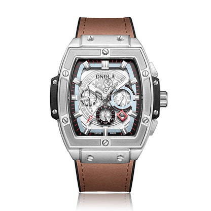Barrel-shaped multi-function quartz men's watch