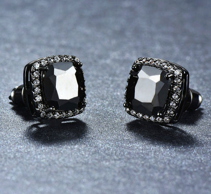 Square Black Zircon Stud Earrings