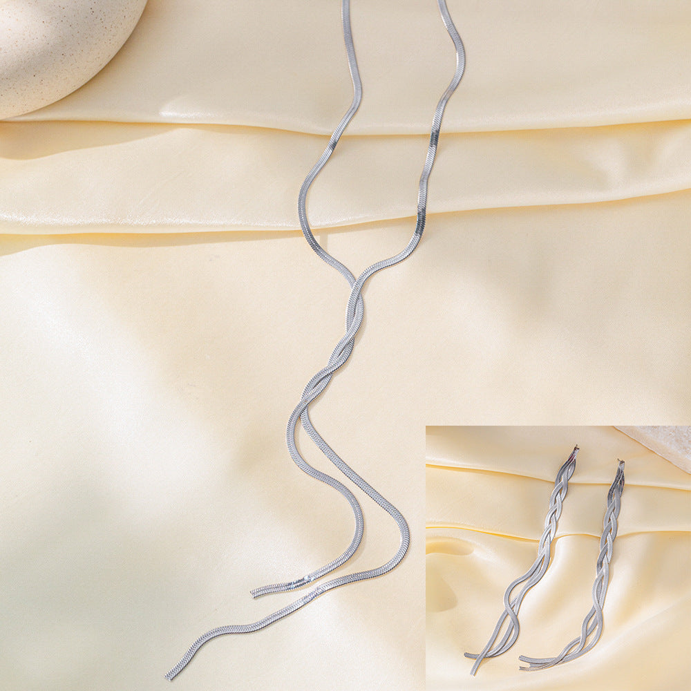 طقم مجوهرات نسائي من الستانلس ستيل مع أقراط