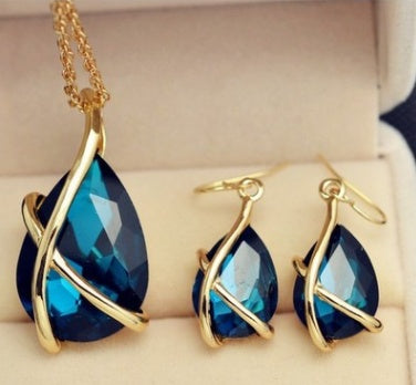 مجموعة مجوهرات التجارة الإلكترونية عبر الحدود الأوروبية والأمريكية قلادة وأقراط كريستالية حنينية لوازم حفلات الزفاف