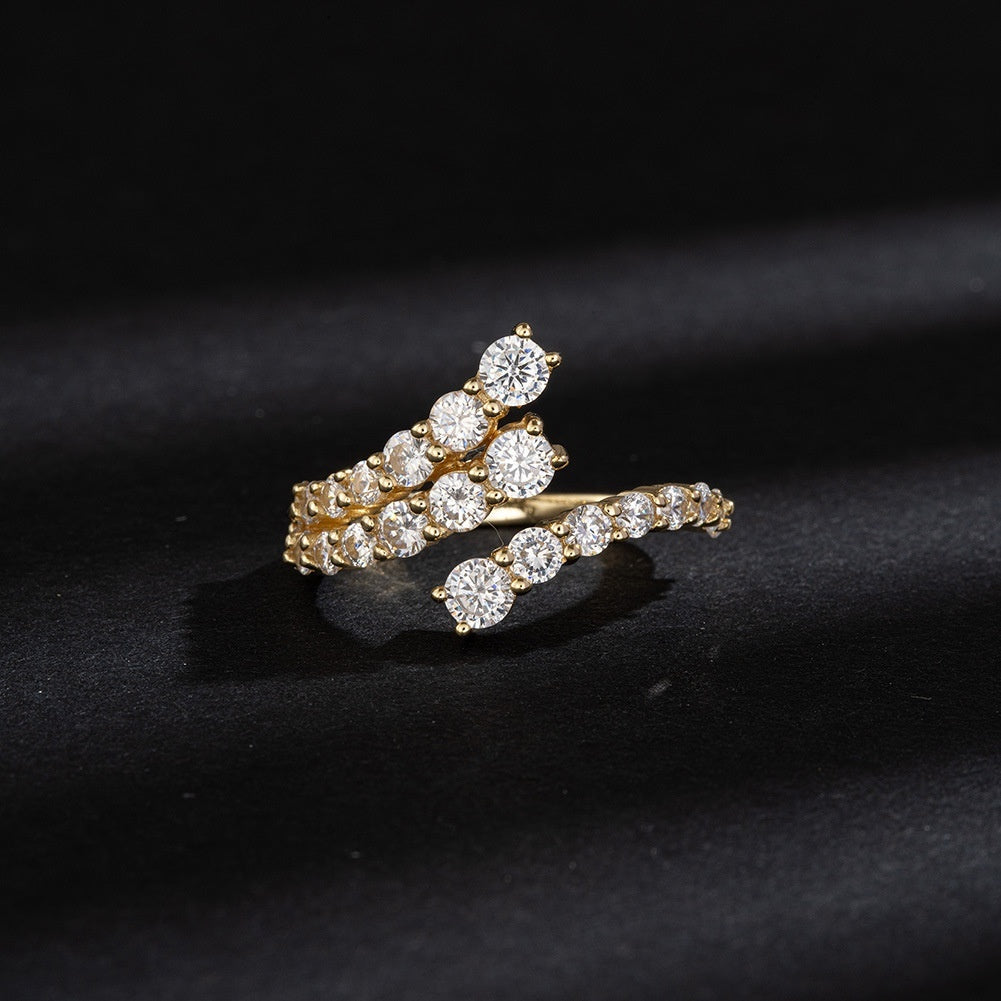 Double-row Ribbon Diamond-studded Ring