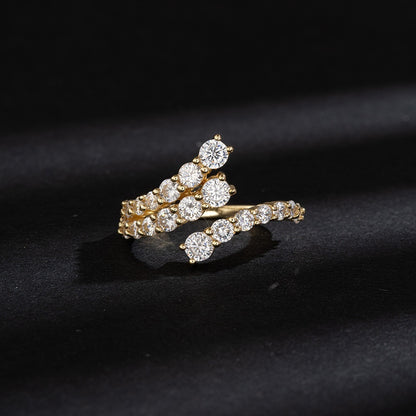 Double-row Ribbon Diamond-studded Ring