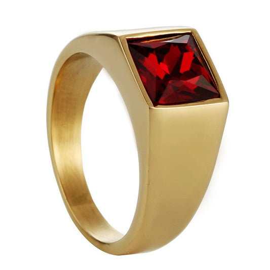 European And American New Titanium Steel Female Stainless Steel Ruby Ring