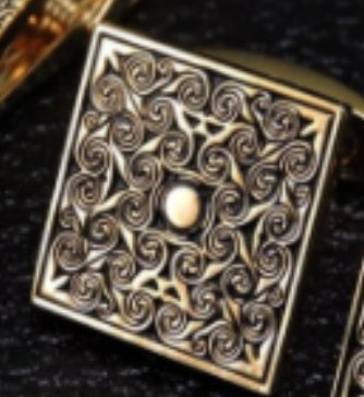 مجموعة أزرار أكمام وربطة عنق على شكل زهرة وردة ذهبية منحوتة