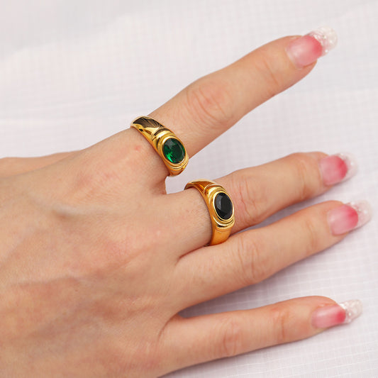 Retro Style Black Green Zircon Fashion Female Ring