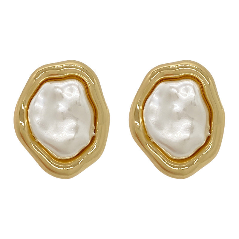 Irregular Pearl Edge Stud Earrings For Women