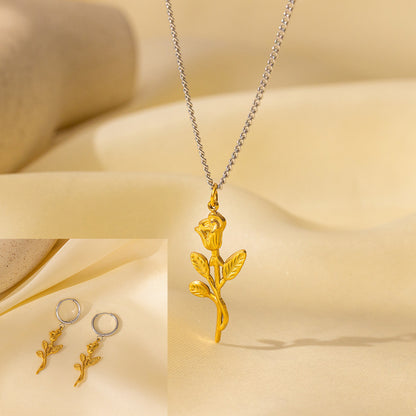 طقم مجوهرات نسائي من الستانلس ستيل مع أقراط