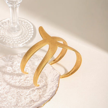 Stainless Steel Hammered Starfish Open-ended Bracelet