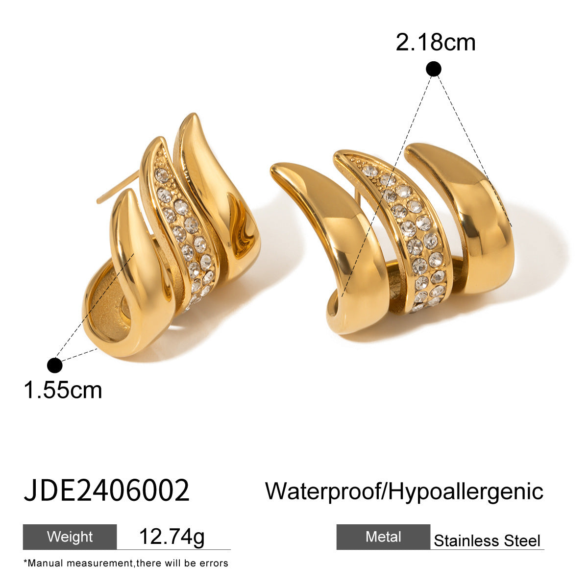 Niche High-grade Stainless Steel Rhinestone Feather Earrings