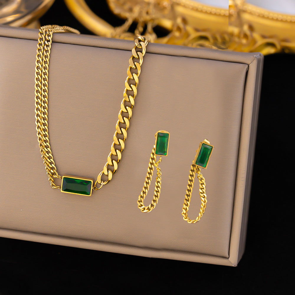 طقم مجوهرات نسائي من الستانلس ستيل مع أقراط