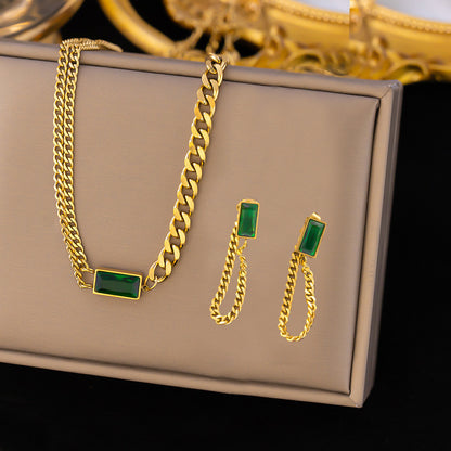 طقم مجوهرات نسائي من الستانلس ستيل مع أقراط