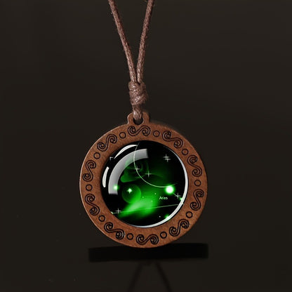 Zodiac Glass Pendant Vintage Necklace