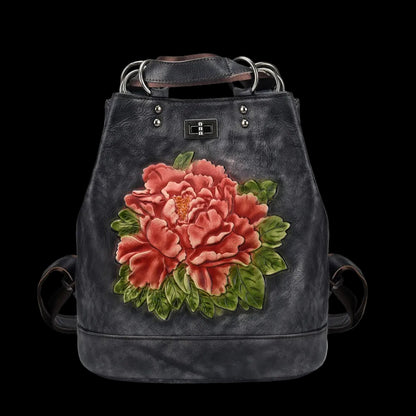 Backpack Women Retro Leather Women Bag Tree Cream Leather Backpack