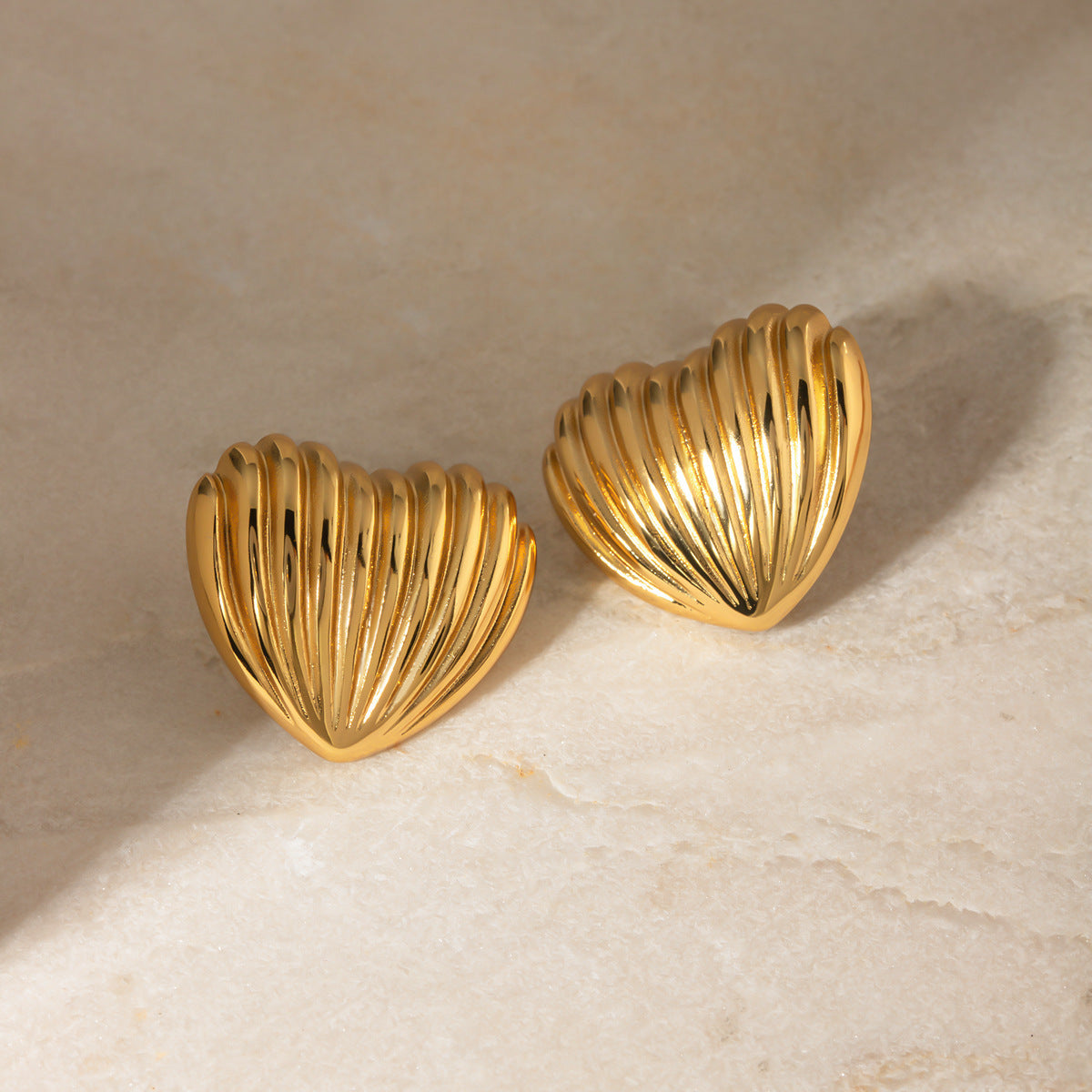 18K Gold Stainless Steel Stripe Love Heart Earrings