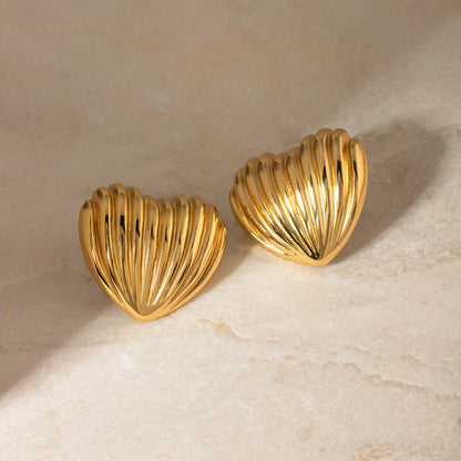 18K Gold Stainless Steel Stripe Love Heart Earrings