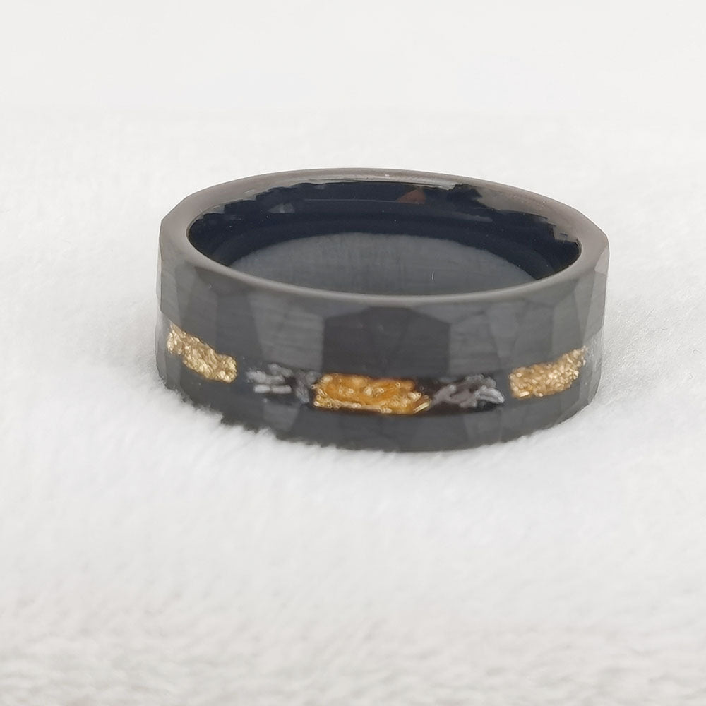 Tungsten Gold Ring Flat Batch Flower Groove Inlaid With Gold Foil Debris