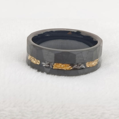 Tungsten Gold Ring Flat Batch Flower Groove Inlaid With Gold Foil Debris