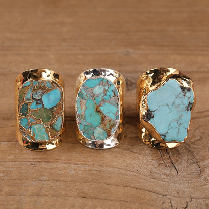 Natural Gold Turquoise Stone Bead Ring