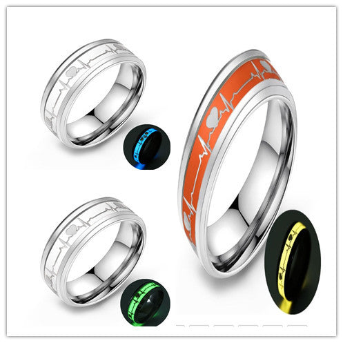 EKG Paar Carbon Fiber Ring Leuchtender Schmuck