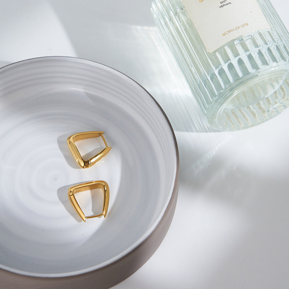 18K Gold Titanium Steel Special-interest Design Geometric Three-dimensional Triangle Earrings INS Style