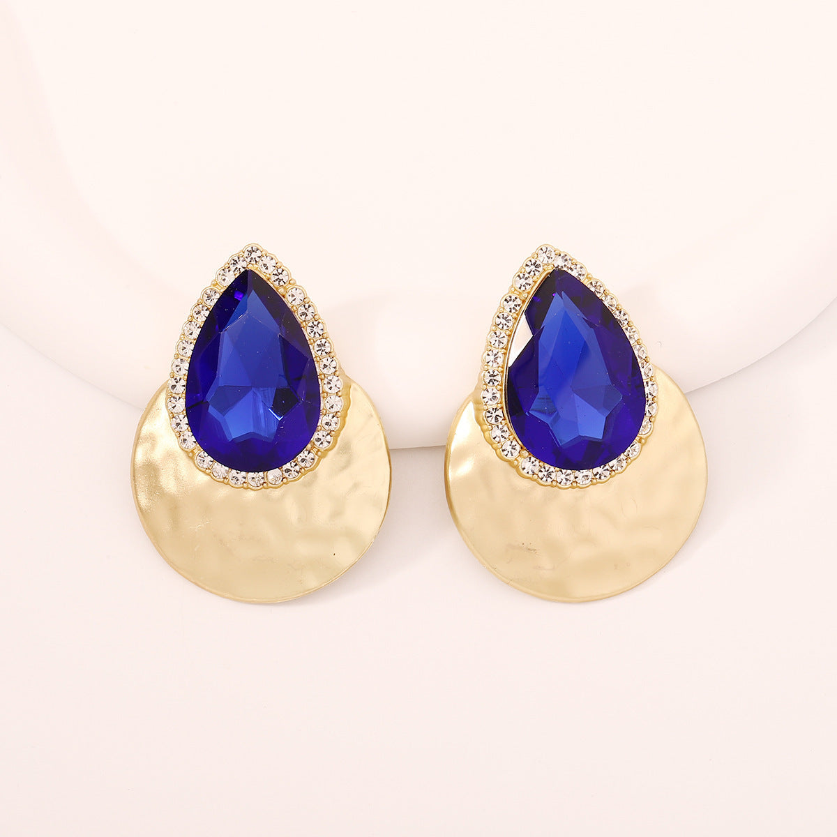 Drop Shape Inlaid Color Diamond French Exaggerated Earrings