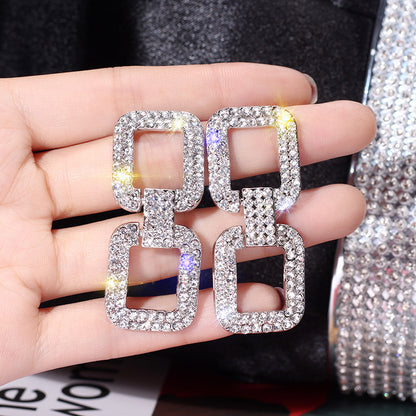 Dignified Rhinestone Long Earrings Geometry
